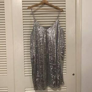 A New Day Silver Sequin Sheath Spaghetti Strap Dress